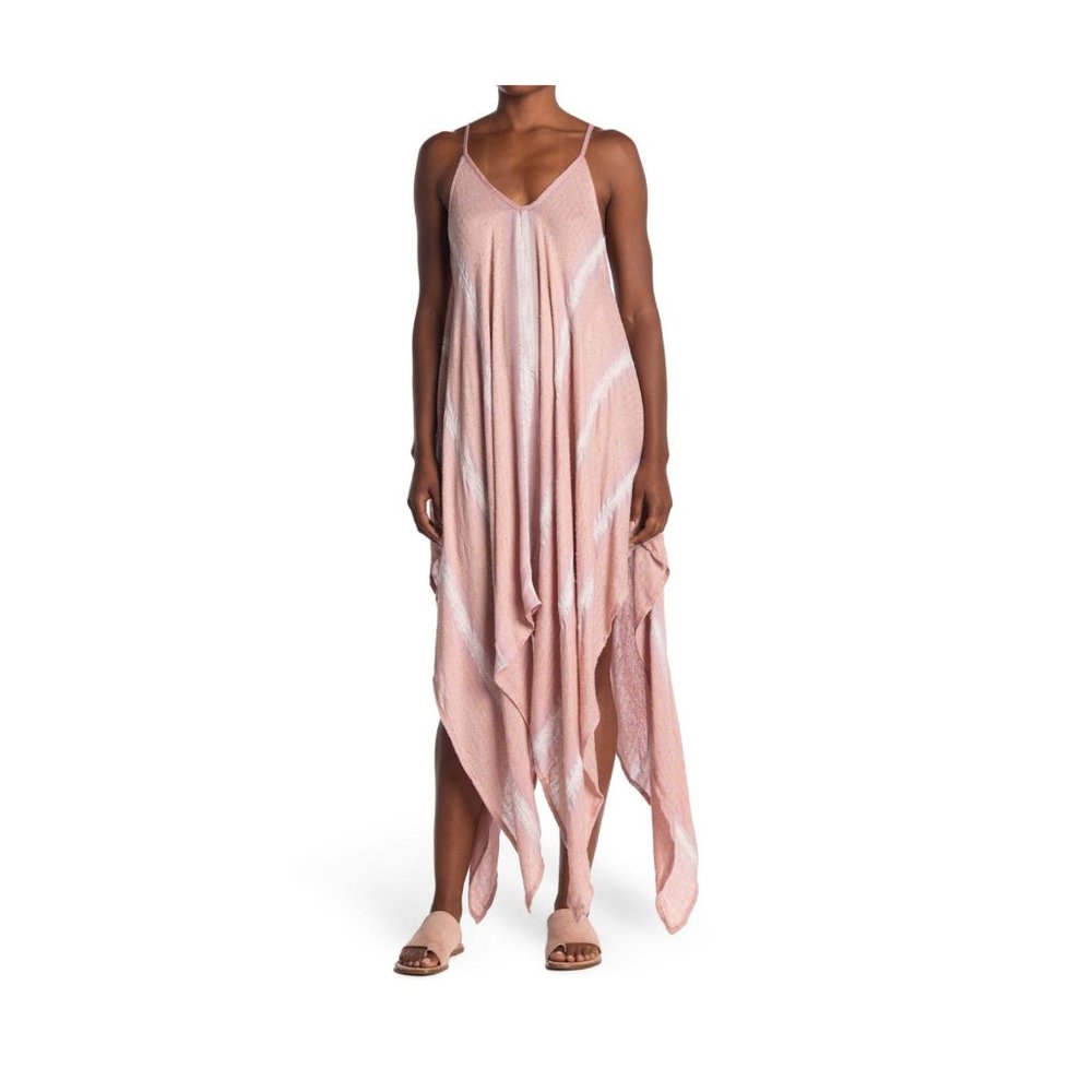 Vince Camuto NWT Misty Rose Woven Lurex Striped Spaghetti Strap Maxi Dress, OS